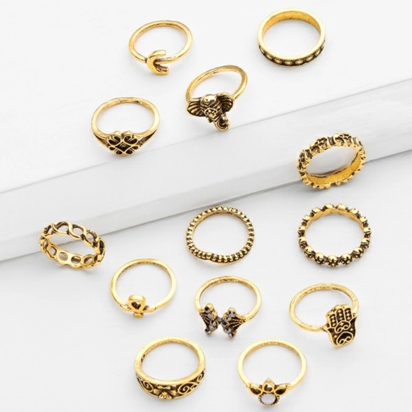 13 pieces Gold Crown & Flower Design Rings - Picture 8 of 8